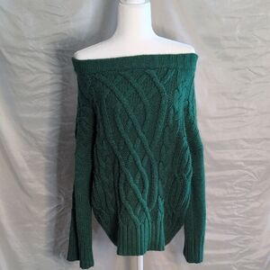 Yousigia Women's Off-Shoulder Cable Knit Sweater - Green